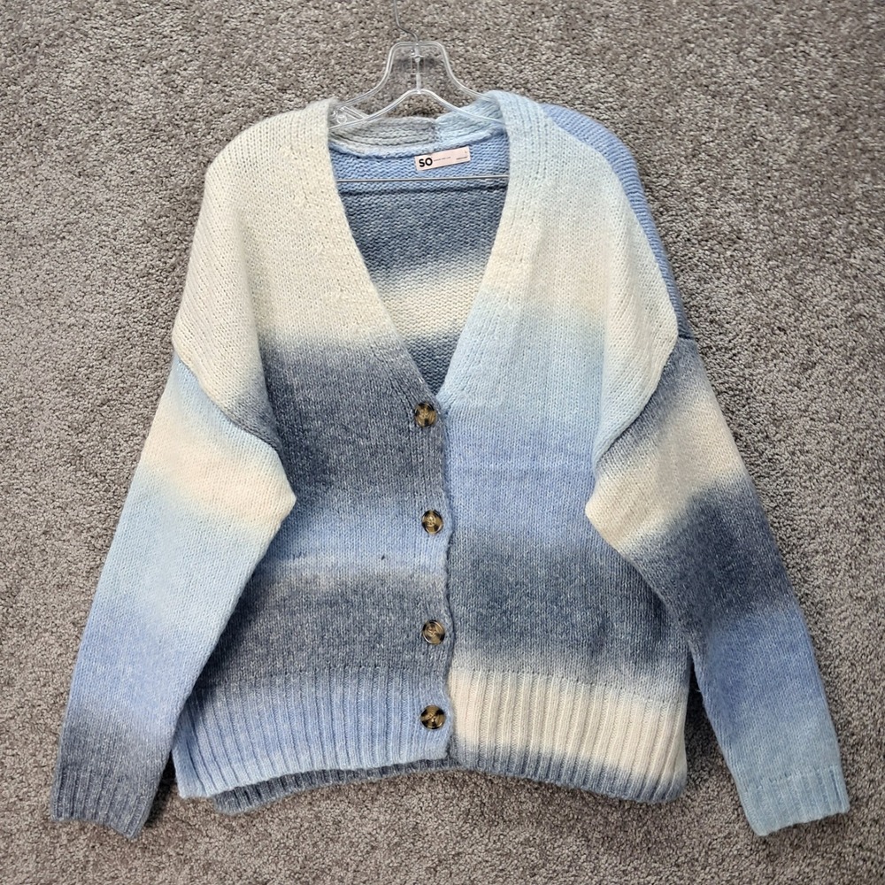 SO Womens Blue Ombre Striped Chunky Knit Button Front Cardigan Sweater Large